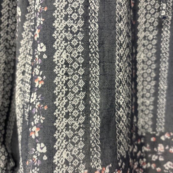 Fred David Womens Peasant Blouse 1X Gray Floral Ties at Neck Puff Sleeve. Fall - Picture 7 of 9